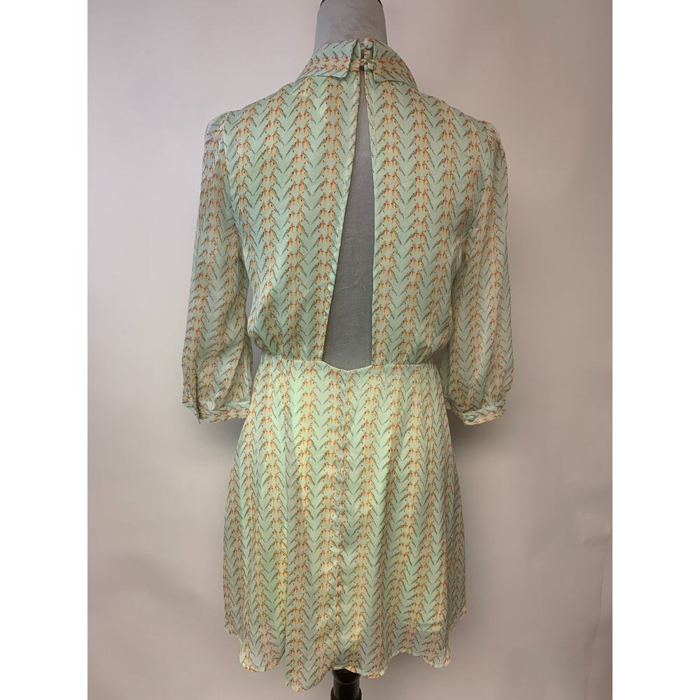 Alice Moon Mini Dress Bird Print Sheer Open Back Romantic Boho Whimsical Size M - Picture 4 of 10